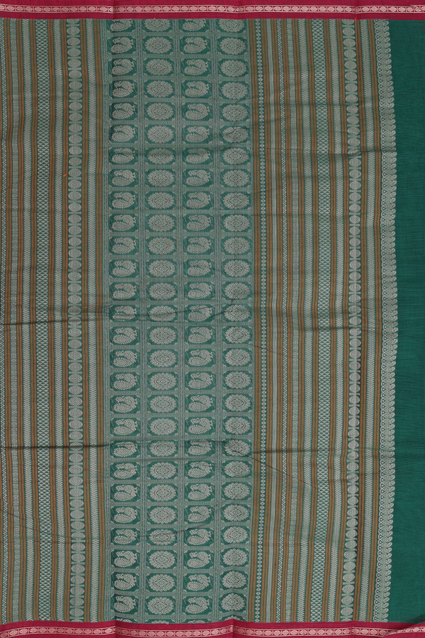 Coimbatore Cotton Saree In Forest Green With Stripes Design