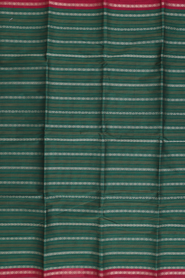 Coimbatore Cotton Saree In Forest Green With Stripes Design