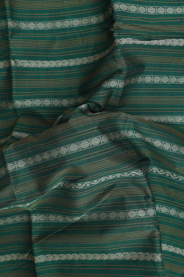 Coimbatore Cotton Saree In Forest Green With Stripes Design
