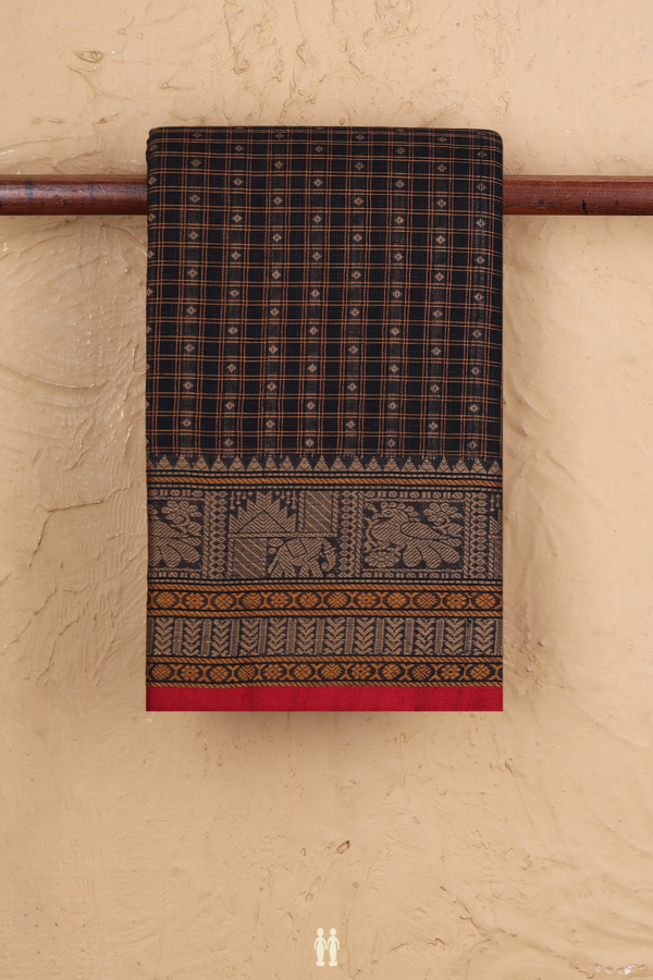 Coimbatore Cotton Saree In Black With Checks Design