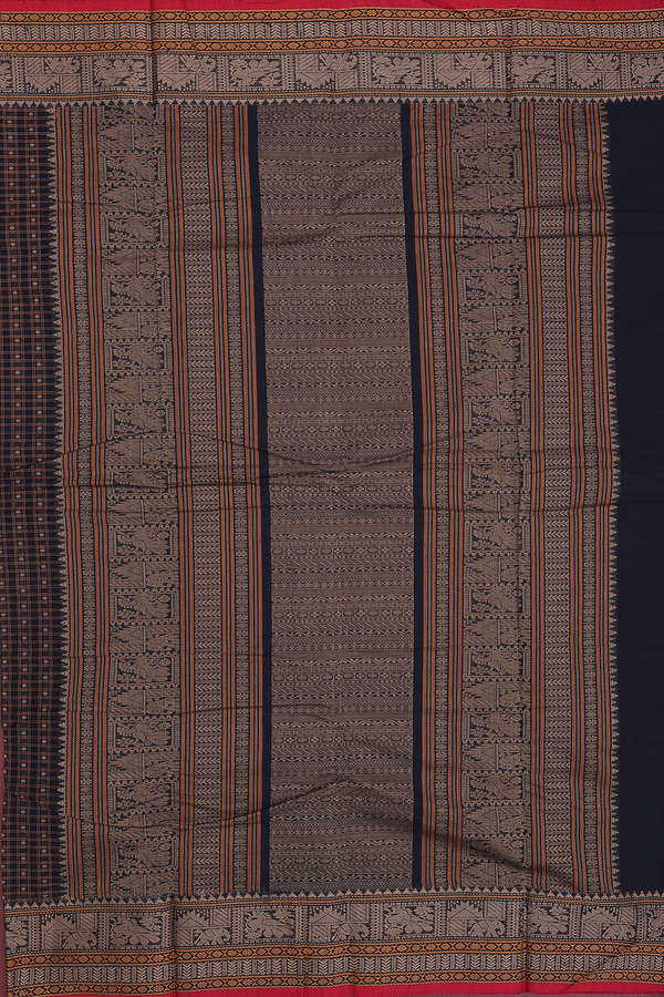 Coimbatore Cotton Saree In Black With Checks Design