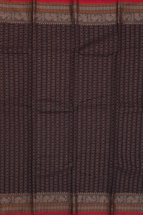 Coimbatore Cotton Saree In Black With Checks Design