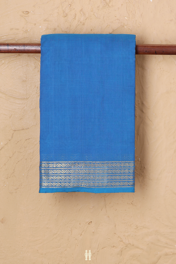 Kanchi Cotton Saree In Deep Sky Blue With Zari Border