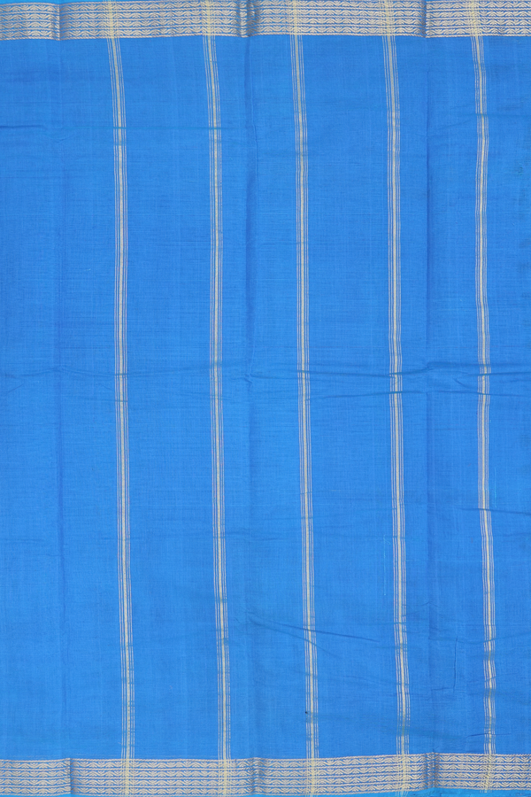 Kanchi Cotton Saree In Deep Sky Blue With Zari Border