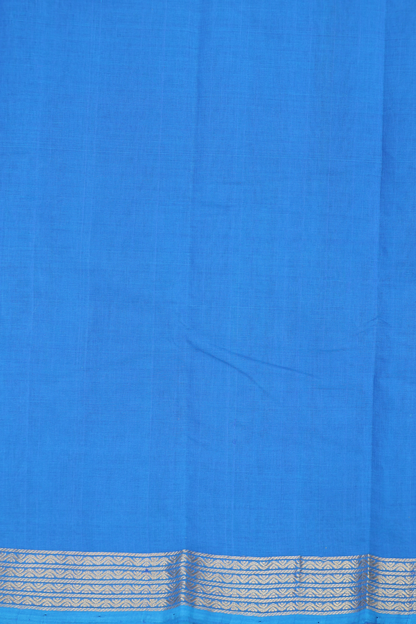 Kanchi Cotton Saree In Deep Sky Blue With Zari Border