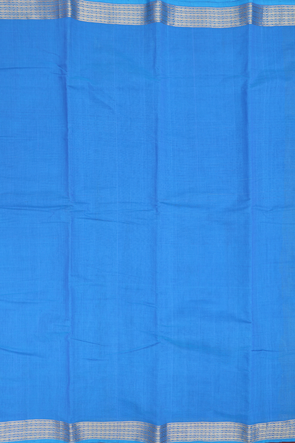 Kanchi Cotton Saree In Deep Sky Blue With Zari Border