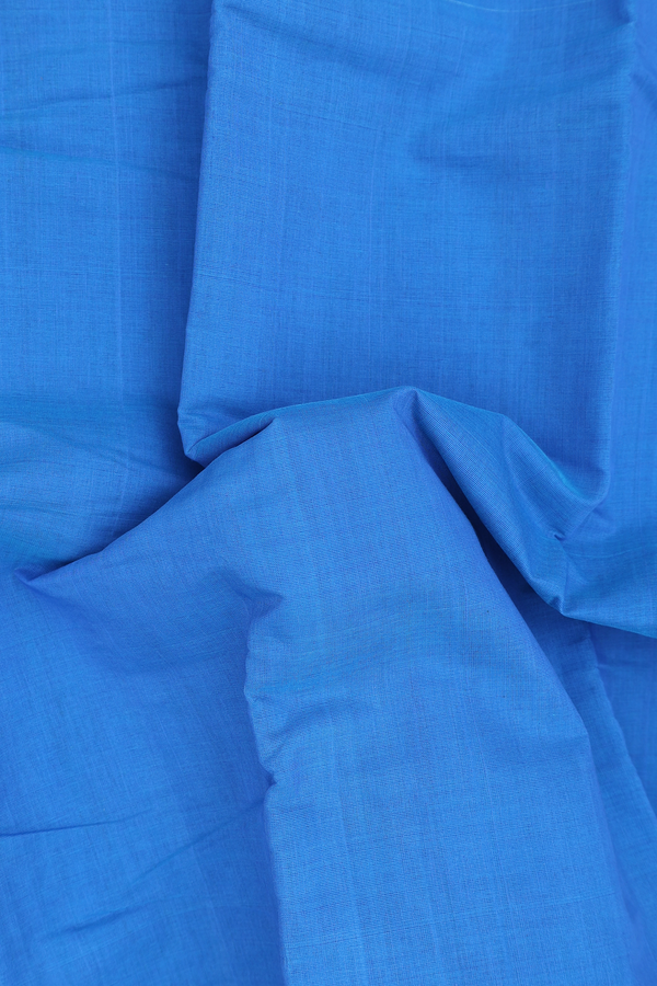 Kanchi Cotton Saree In Deep Sky Blue With Zari Border