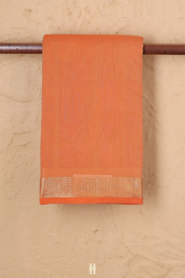 Kanchi Cotton Saree In Orange With Zari Border