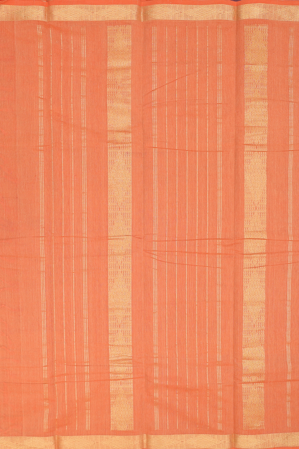 Kanchi Cotton Saree In Orange With Zari Border
