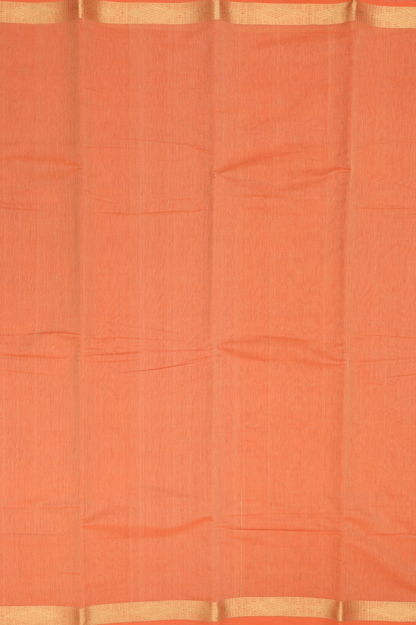 Kanchi Cotton Saree In Orange With Zari Border
