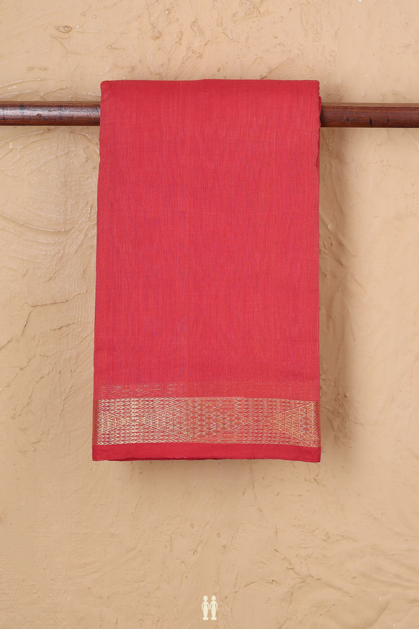 Kanchi Cotton Saree In Light Red With Zari Border