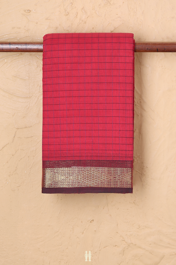 Kanchi Cotton Saree In Red With Checks Design