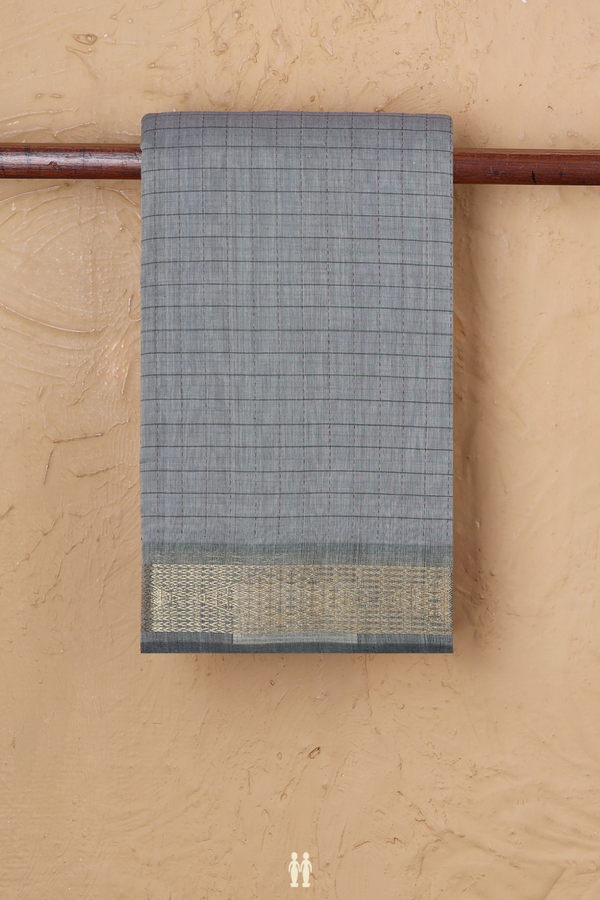 Kanchi Cotton Saree In Grey With Checks Design