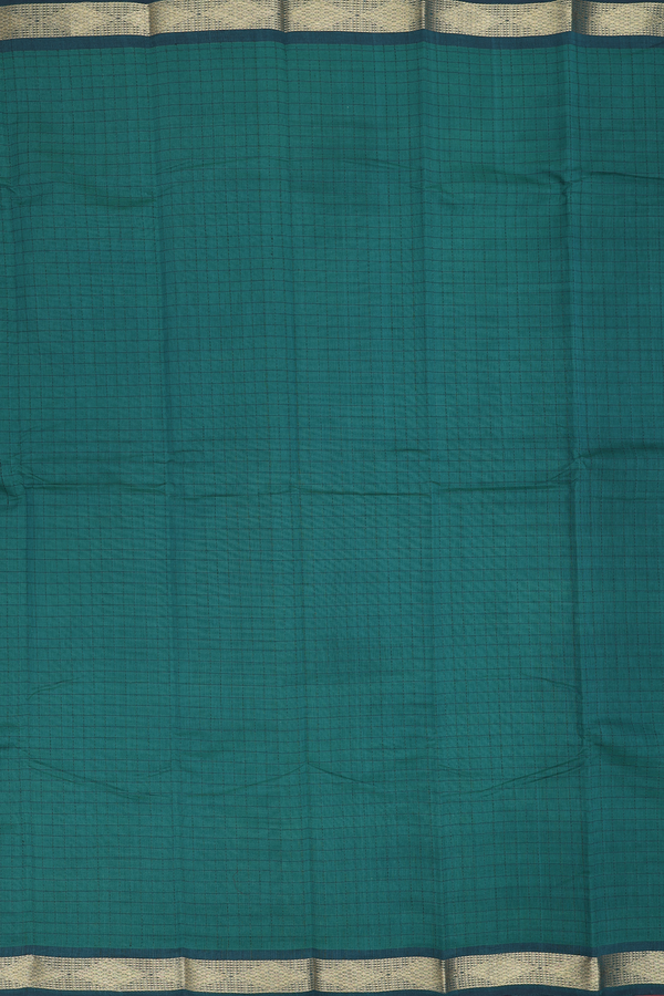 Kanchi Cotton Saree In Forest Green With Checks Design