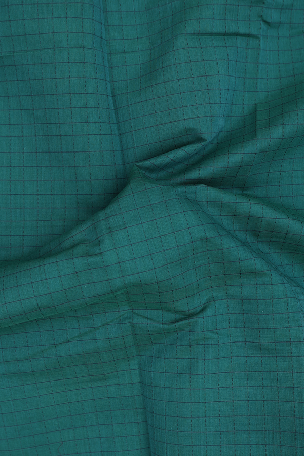 Kanchi Cotton Saree In Forest Green With Checks Design