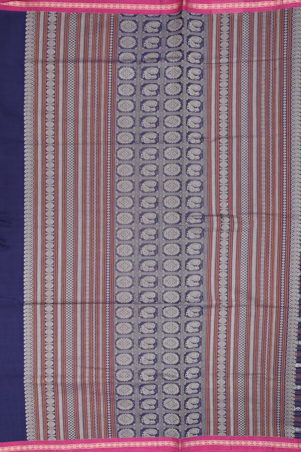 Coimbatore Cotton Saree In Navy Blue With Stripes Design