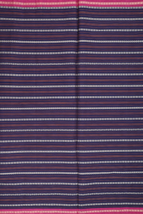 Coimbatore Cotton Saree In Navy Blue With Stripes Design