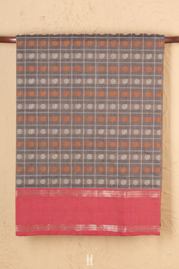 Coimbatore Cotton Saree In Brown With Checks Design