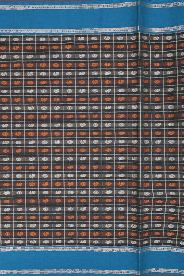Coimbatore Cotton Saree Dark Olive Green With Checks Design