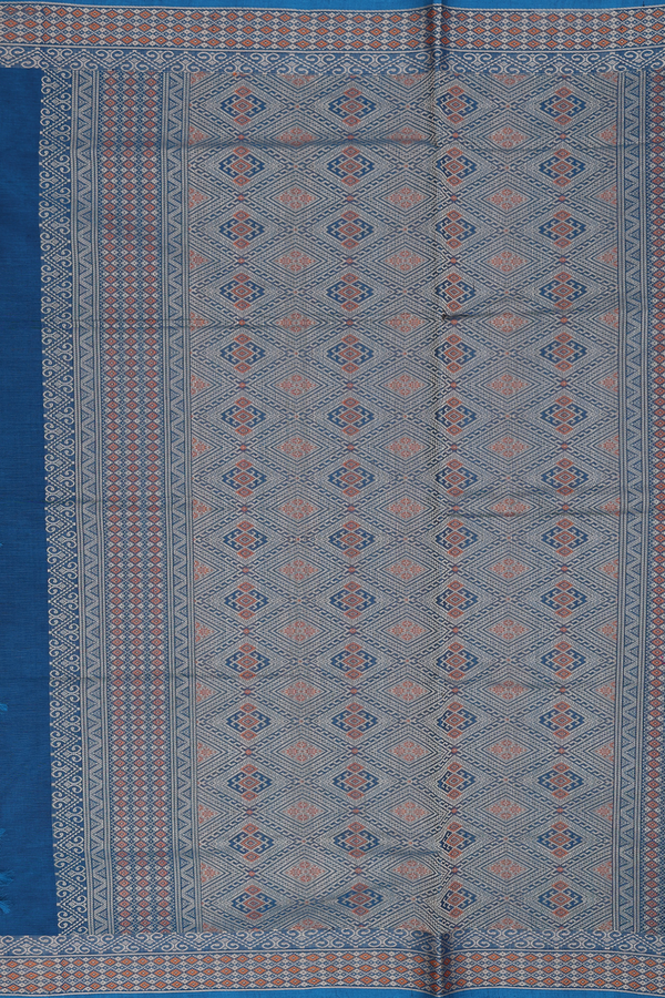 Coimbatore Cotton Saree Prussian Blue With Threadwork Buttas