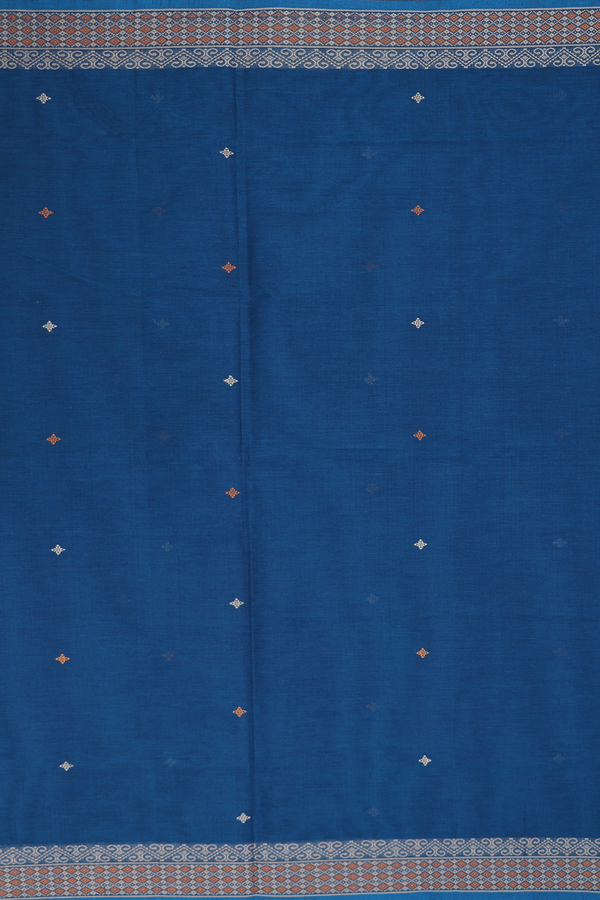 Coimbatore Cotton Saree Prussian Blue With Threadwork Buttas