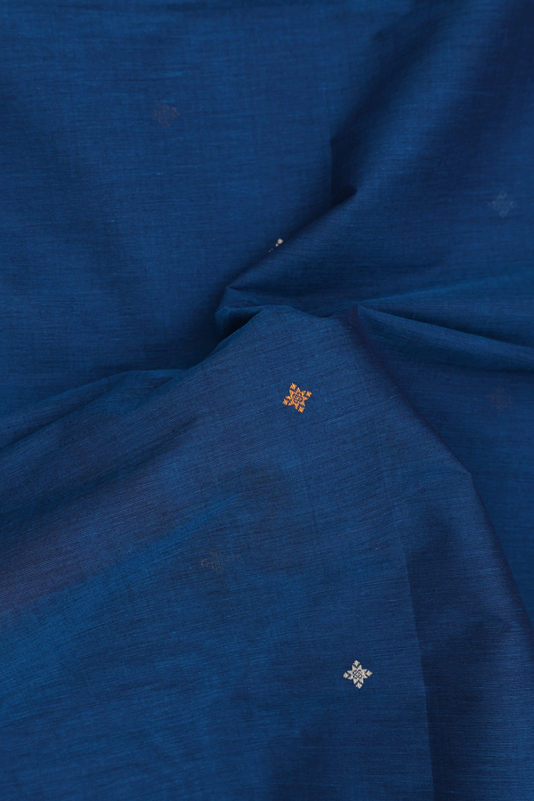 Coimbatore Cotton Saree Prussian Blue With Threadwork Buttas