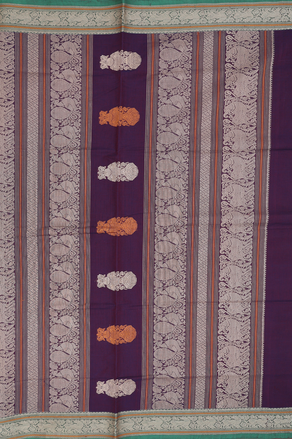 Coimbatore Cotton Saree Dark Plum Purple With Parrot Buttas