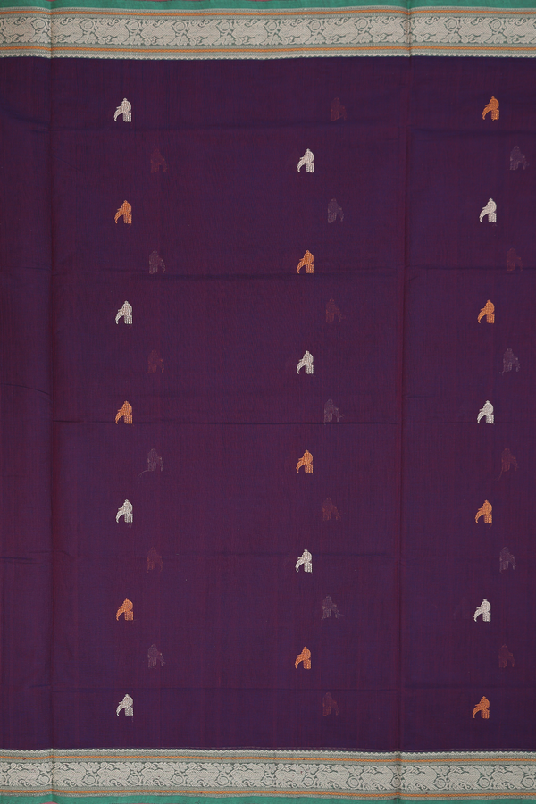 Coimbatore Cotton Saree Dark Plum Purple With Parrot Buttas