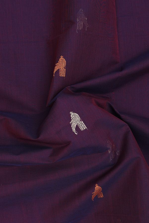 Coimbatore Cotton Saree Dark Plum Purple With Parrot Buttas