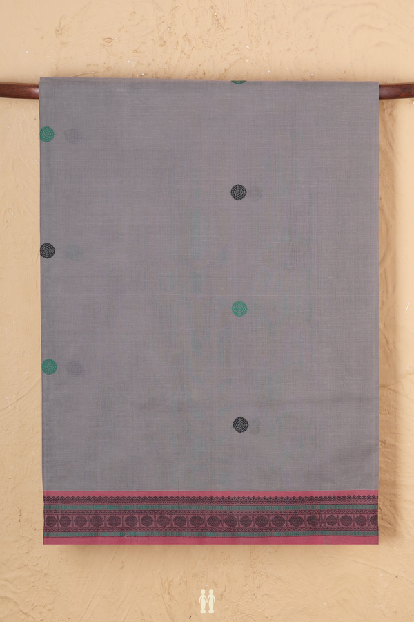 Coimbatore Cotton Saree In Grey With Threadwork Buttas