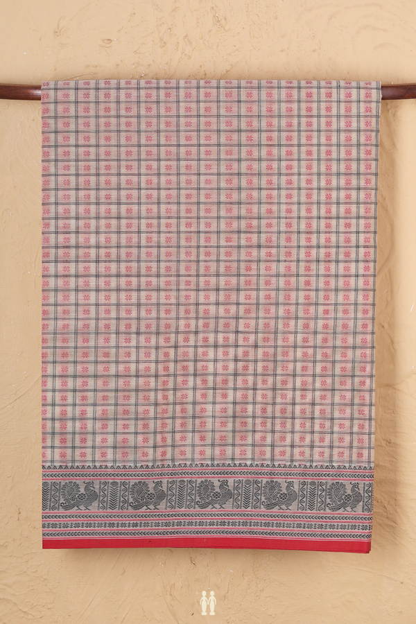 Coimbatore Cotton Saree In Cream Color With Checks Design