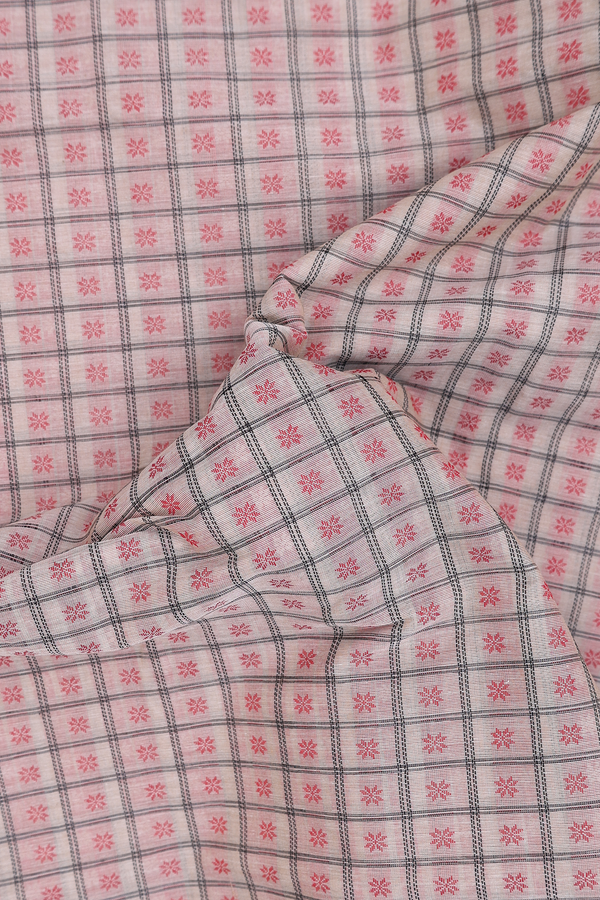 Coimbatore Cotton Saree In Cream Color With Checks Design