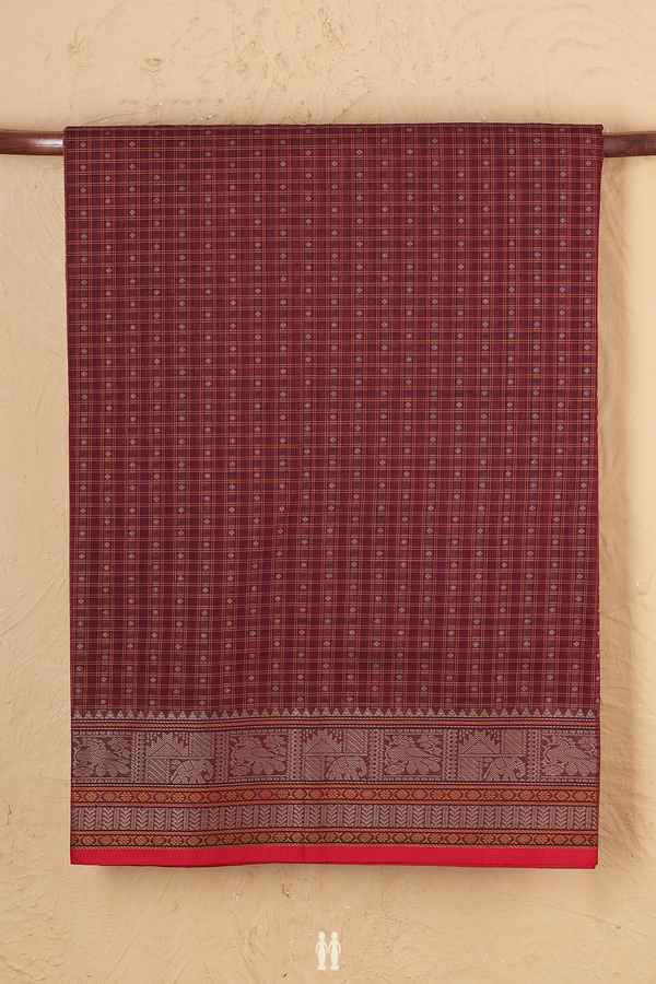 Coimbatore Cotton Saree In Maroon With Checks Design