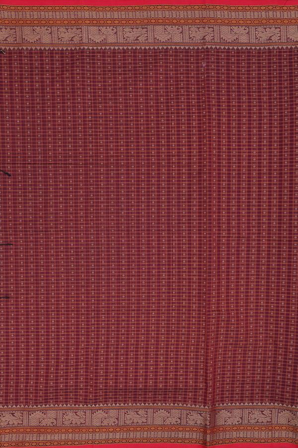 Coimbatore Cotton Saree In Maroon With Checks Design