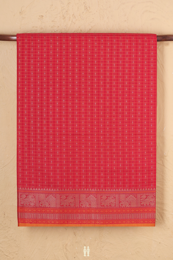 Coimbatore Cotton Saree In Chilli Red With Checks Design