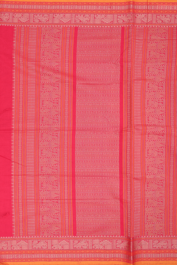 Coimbatore Cotton Saree In Chilli Red With Checks Design