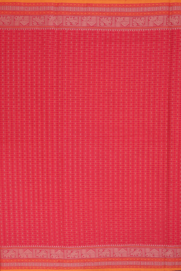 Coimbatore Cotton Saree In Chilli Red With Checks Design