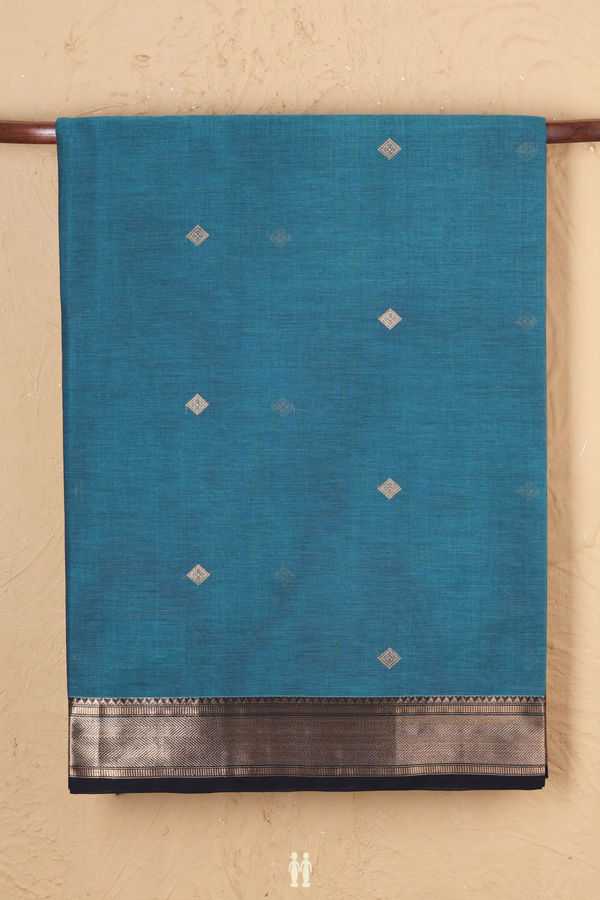 Coimbatore Cotton Saree In Teal Blue With Diamond Buttas