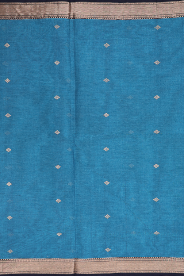 Coimbatore Cotton Saree In Teal Blue With Diamond Buttas