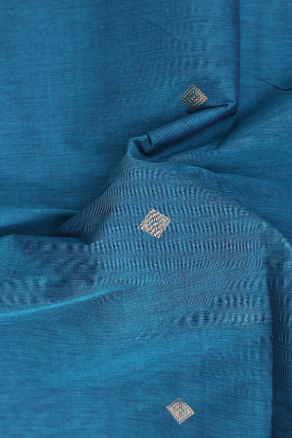 Coimbatore Cotton Saree In Teal Blue With Diamond Buttas