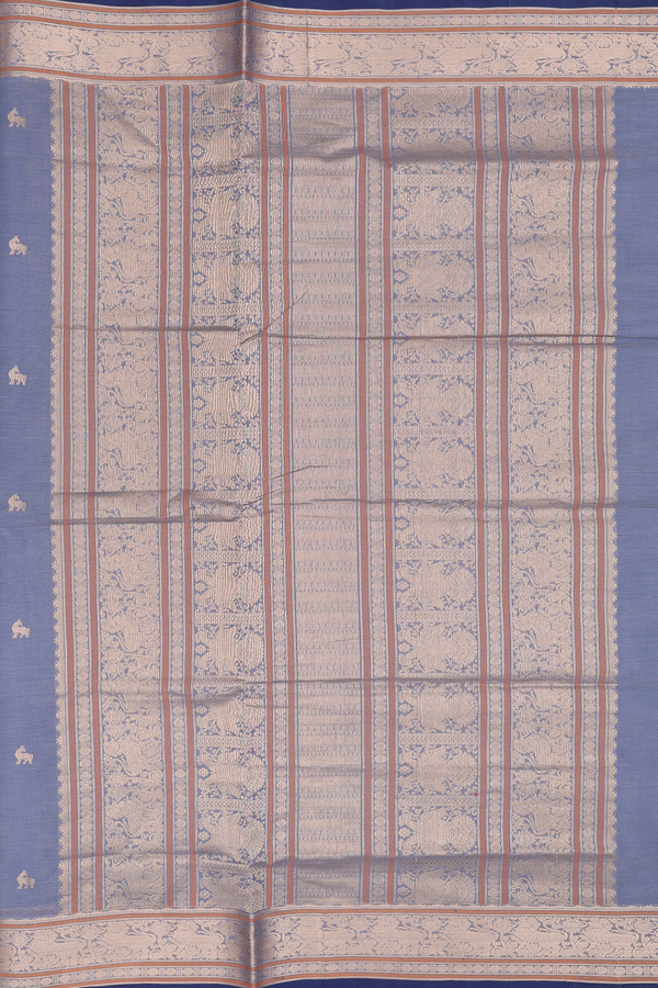 Coimbatore Cotton Saree In Steel Blue With Chakram Buttas