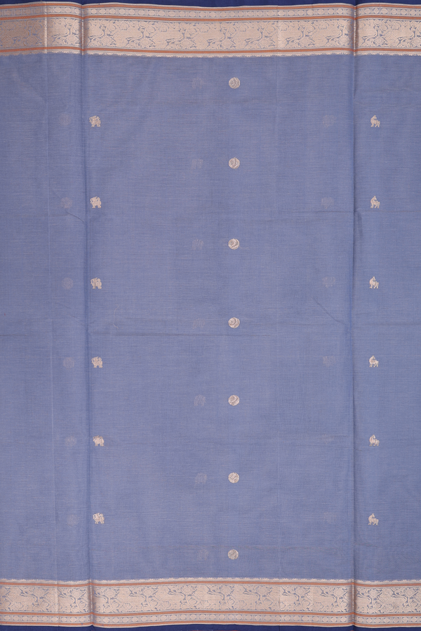 Coimbatore Cotton Saree In Steel Blue With Chakram Buttas