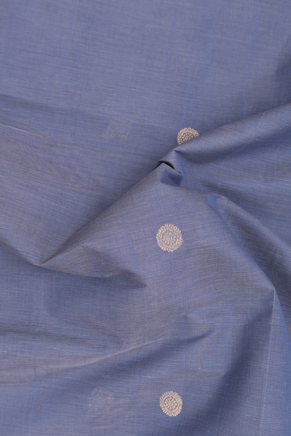 Coimbatore Cotton Saree In Steel Blue With Chakram Buttas