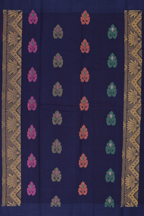 Kanchi Cotton Saree In Crimson Red With Floral Buttas