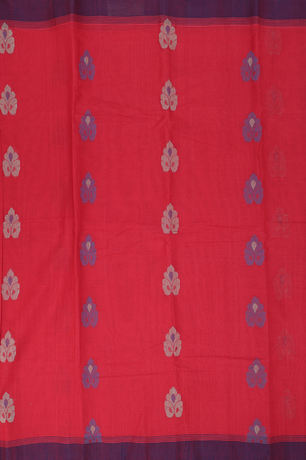 Kanchi Cotton Saree In Crimson Red With Floral Buttas