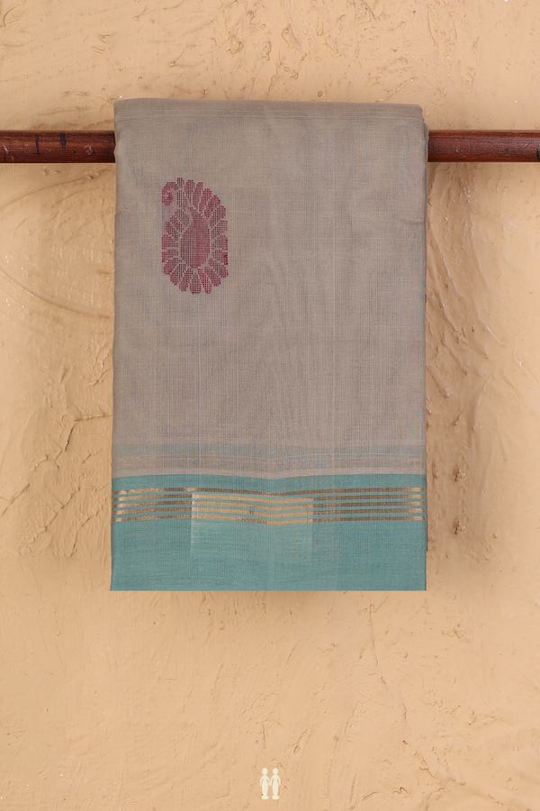 Kanchi Cotton Saree In Dusty Brown With Paisley Buttas
