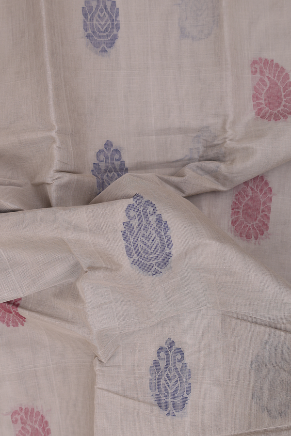 Kanchi Cotton Saree In Dusty Brown With Paisley Buttas