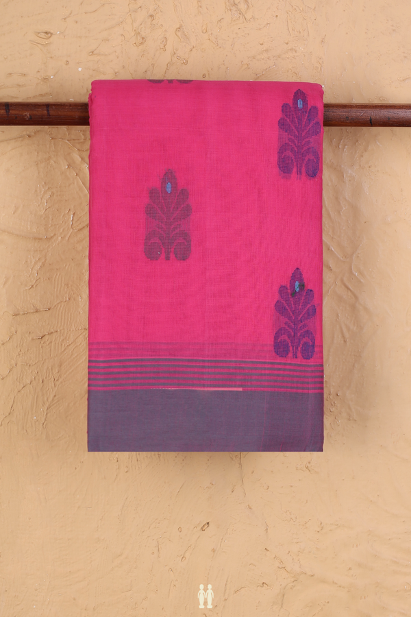 Kanchi Cotton Saree In Rani Pink With Floral Buttas