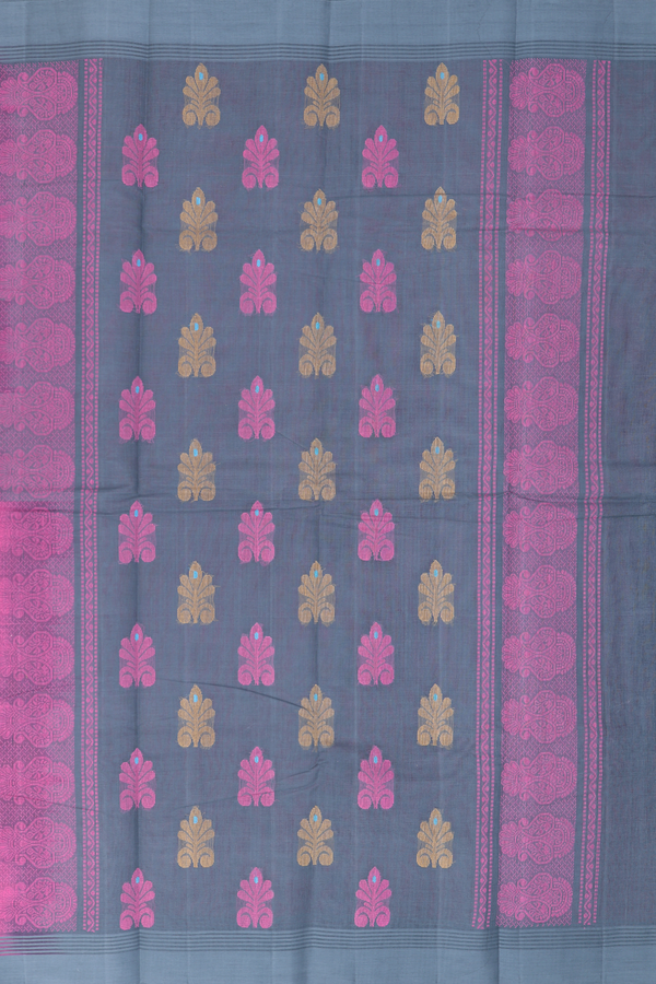 Kanchi Cotton Saree In Rani Pink With Floral Buttas