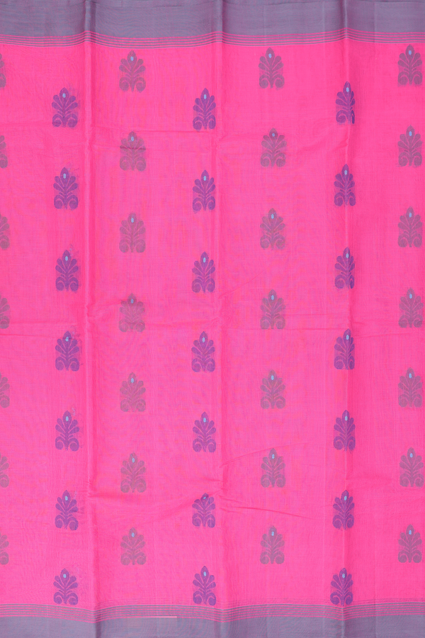 Kanchi Cotton Saree In Rani Pink With Floral Buttas